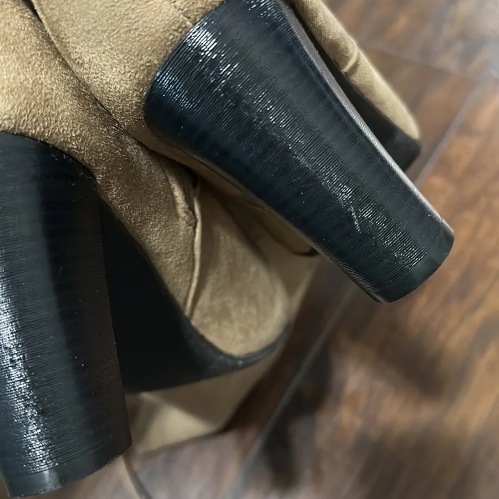 NWOT Tan Soft Elastic Tie Up Over The Knee Heel Boots
